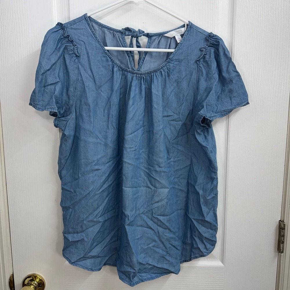 LC Lauren Conrad blue lightweight denim-like relaxed scoop neck peasant blouse S